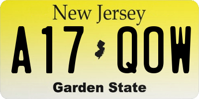 NJ license plate A17QOW