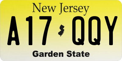 NJ license plate A17QQY