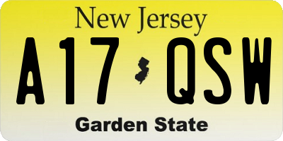 NJ license plate A17QSW