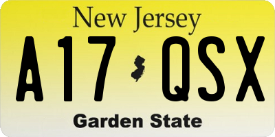 NJ license plate A17QSX