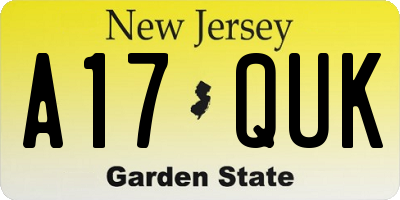 NJ license plate A17QUK