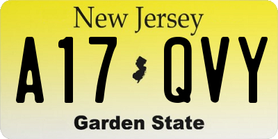 NJ license plate A17QVY