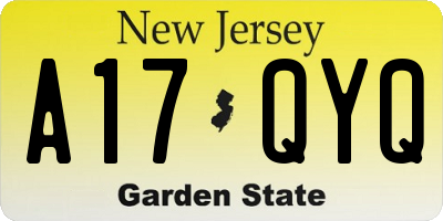 NJ license plate A17QYQ