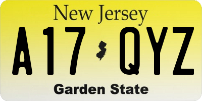 NJ license plate A17QYZ