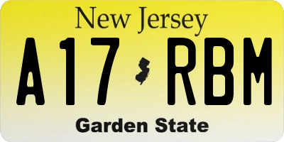 NJ license plate A17RBM