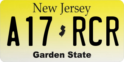 NJ license plate A17RCR