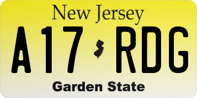 NJ license plate A17RDG
