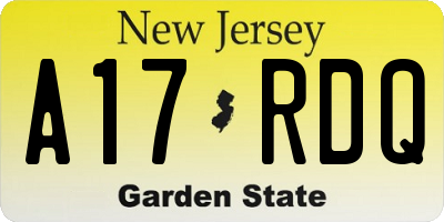 NJ license plate A17RDQ