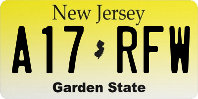 NJ license plate A17RFW