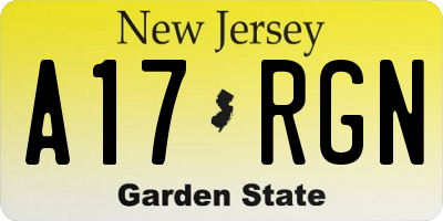 NJ license plate A17RGN