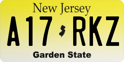 NJ license plate A17RKZ