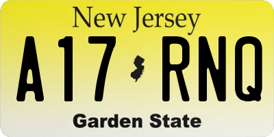 NJ license plate A17RNQ