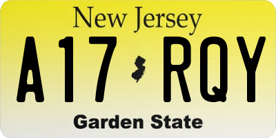 NJ license plate A17RQY