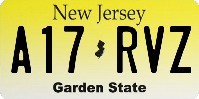 NJ license plate A17RVZ