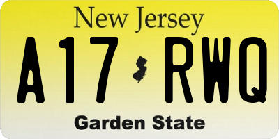 NJ license plate A17RWQ