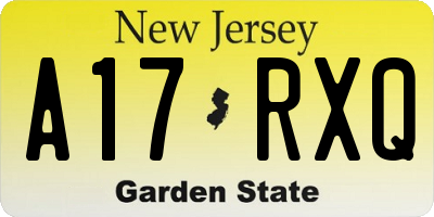 NJ license plate A17RXQ
