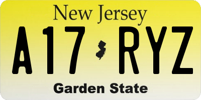NJ license plate A17RYZ