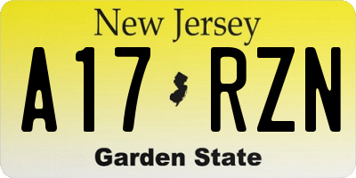 NJ license plate A17RZN