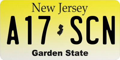 NJ license plate A17SCN