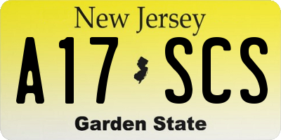 NJ license plate A17SCS