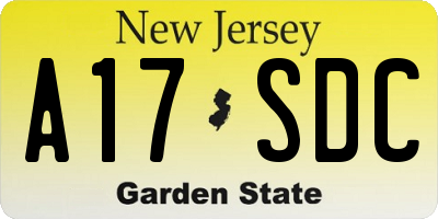 NJ license plate A17SDC