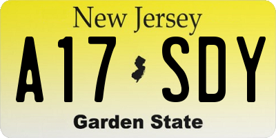 NJ license plate A17SDY