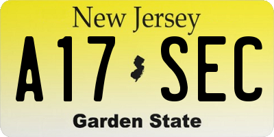 NJ license plate A17SEC