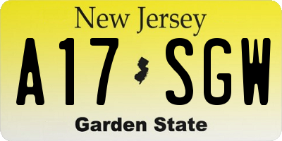 NJ license plate A17SGW