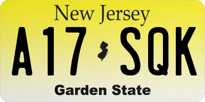 NJ license plate A17SQK