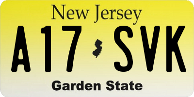 NJ license plate A17SVK