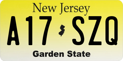 NJ license plate A17SZQ