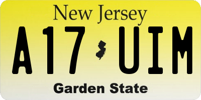 NJ license plate A17UIM