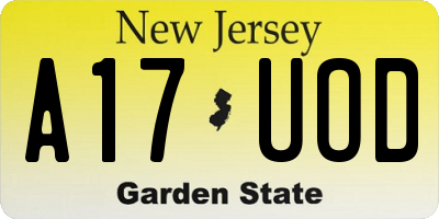 NJ license plate A17UOD