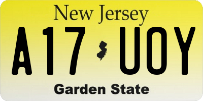 NJ license plate A17UOY