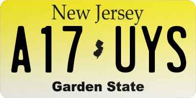 NJ license plate A17UYS
