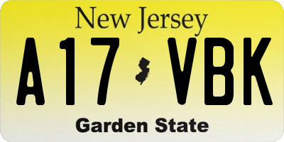 NJ license plate A17VBK
