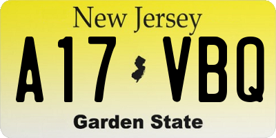 NJ license plate A17VBQ