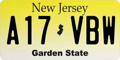 NJ license plate A17VBW