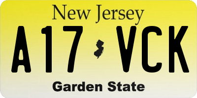 NJ license plate A17VCK