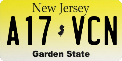 NJ license plate A17VCN