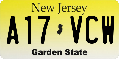 NJ license plate A17VCW