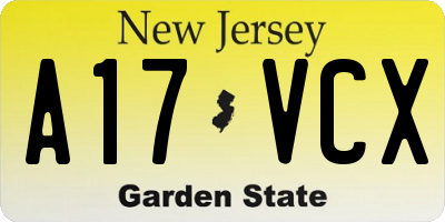 NJ license plate A17VCX
