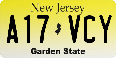 NJ license plate A17VCY