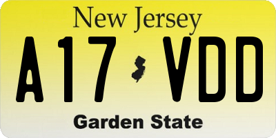 NJ license plate A17VDD