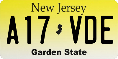 NJ license plate A17VDE