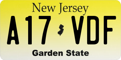 NJ license plate A17VDF
