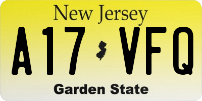 NJ license plate A17VFQ