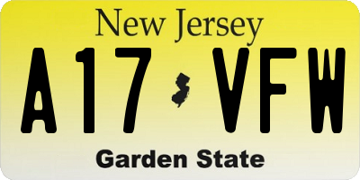 NJ license plate A17VFW