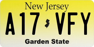 NJ license plate A17VFY