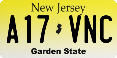 NJ license plate A17VNC